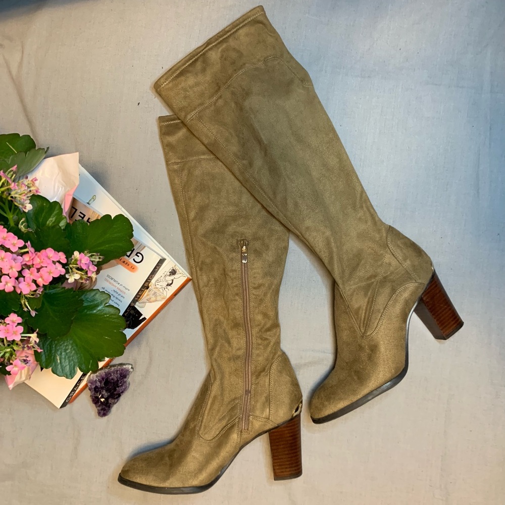 SALE! • Stretch Suede Knee High Heeled Boot